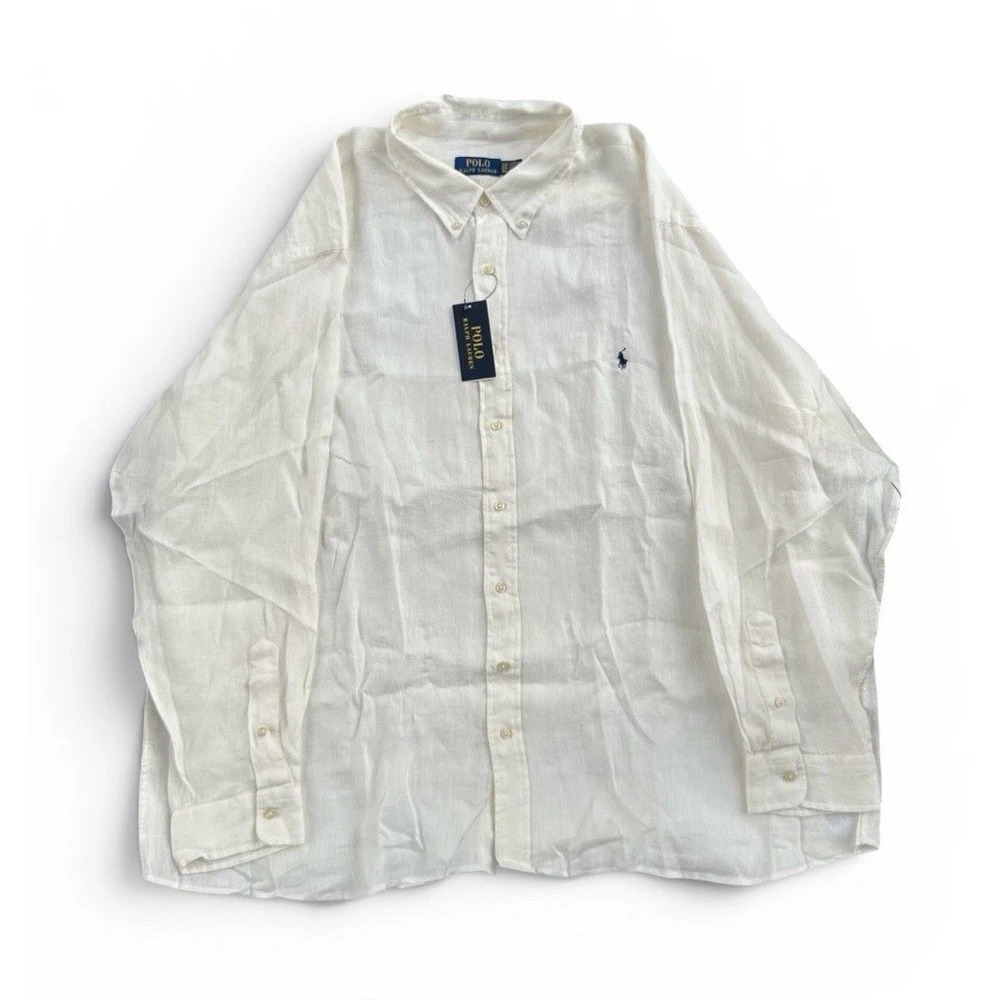 Polo Ralph Lauren Shirt Linen Button Down Long Sleeve White Men's 3XB 3X Big